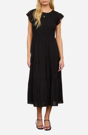 Blu Pepper Smocked Cap Sleeve Tiered Midi Dress