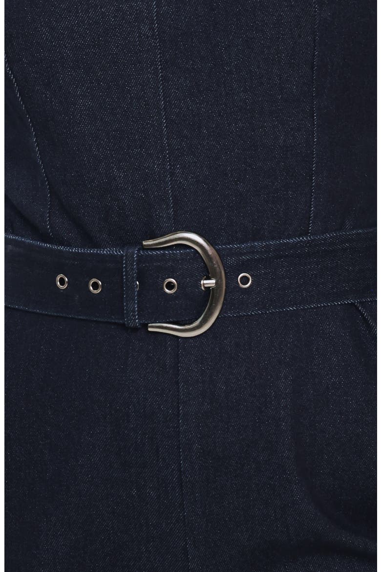 Sweetheart Neck Belted Denim Jumpsuit, Alternate, color, DARK INDIGO