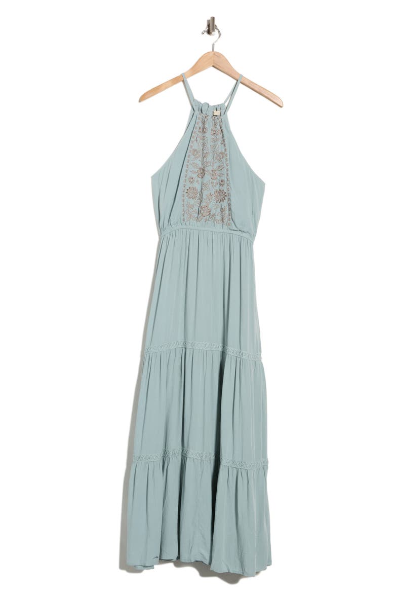 Tiered Halter Dress, Alternate, color, SEAFOAM/ TAUPE