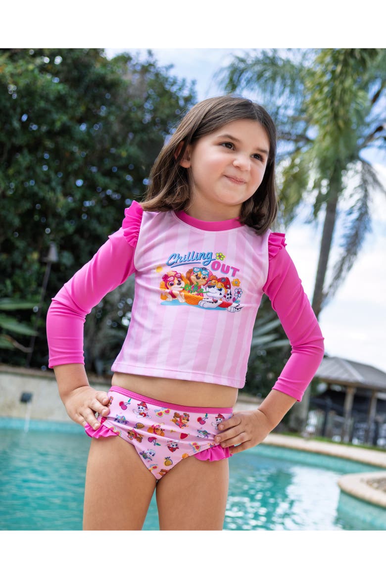 Swimwear 2-Piece Rash Guard and Bikini Bottom Set UPF 50+, Alternate, color, Skye Liberty Pink