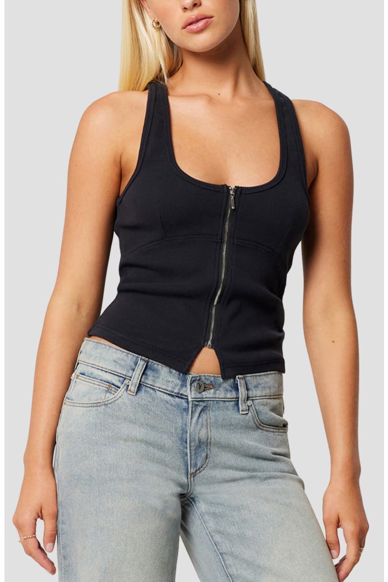 Zip Front Bustier Tank, Main, color, BLACK