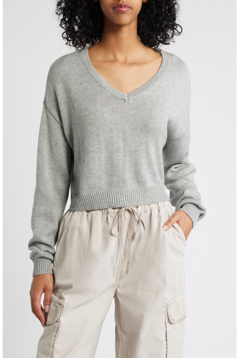 Cassandra Crop V-Neck Sweater, Main, color, HEATHER GRAY