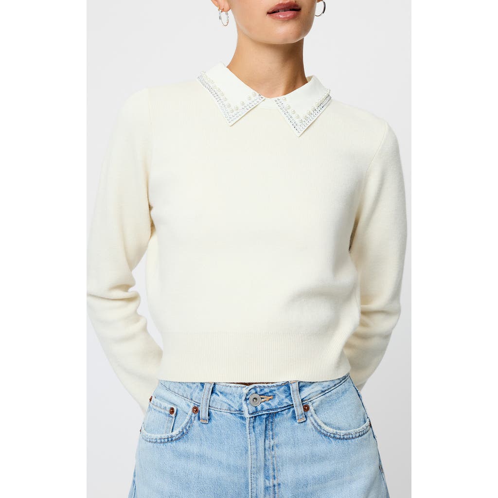 French Connection Avea Embellished Collar Sweater in Porcelain Cream  product