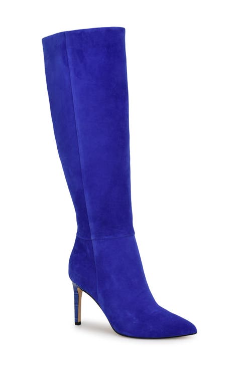 Blue suede knee boots on sale