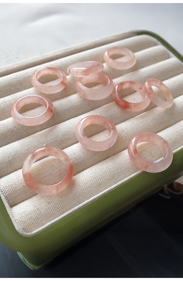 seree Peach Blossom Pink Jade Stone Ring, Alternate, color, Pink
