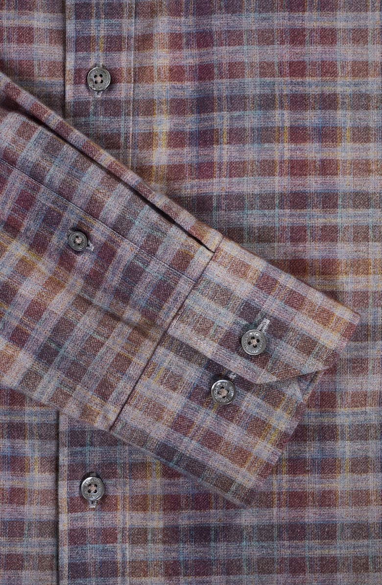 Bugatchi Julian Shaped Fit Check Cotton Button-Up Shirt, Alternate, color, Mahogany