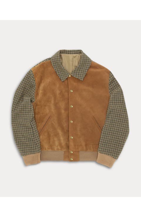 Cambridge Wool-Sleeve Leather Bomber Jacket