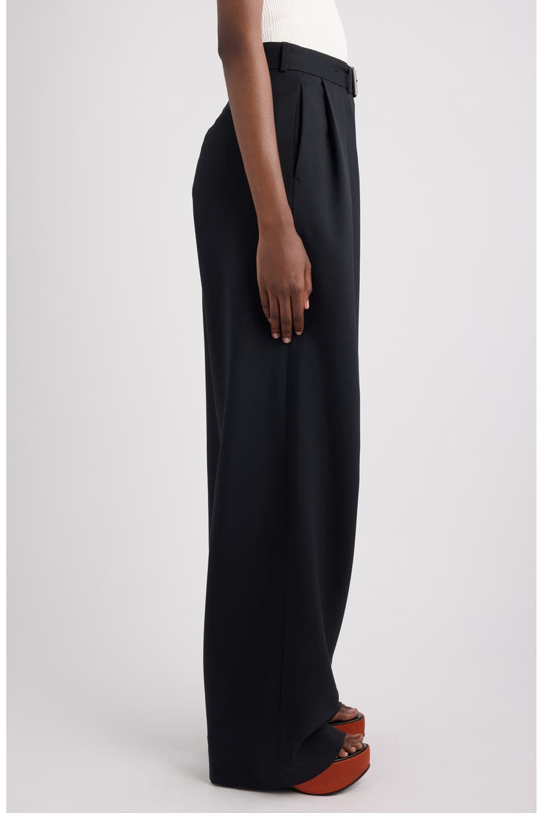 Peaches Belted Pleated Wide Leg Wool & Mohair Twill Trousers, Alternate, color, BLACK