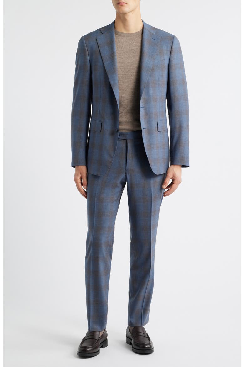 Capri Trim Fit Blue & Brown Plaid Wool Suit, Main, color, BLUE