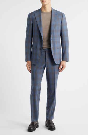 Capri Trim Fit Blue & Brown Plaid Wool Suit