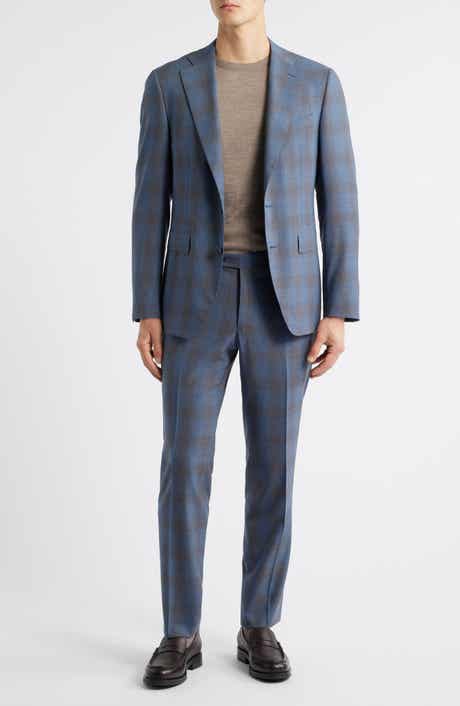 Capri Trim Fit Blue & Brown Plaid Wool Suit