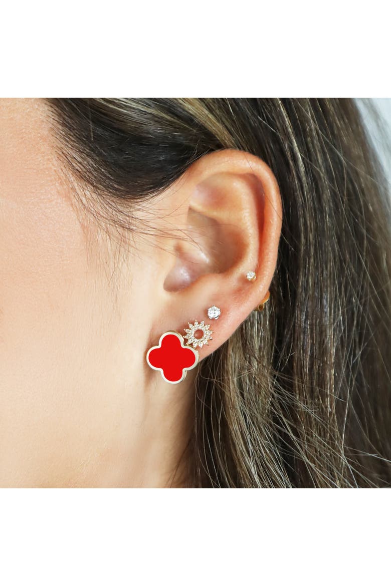 Large Coral Clover Stud Earrings, Alternate, color, Coral