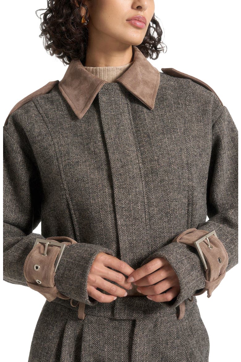Galia Herringbone and Suede Bungee Hem Jacket, Alternate, color, Grey