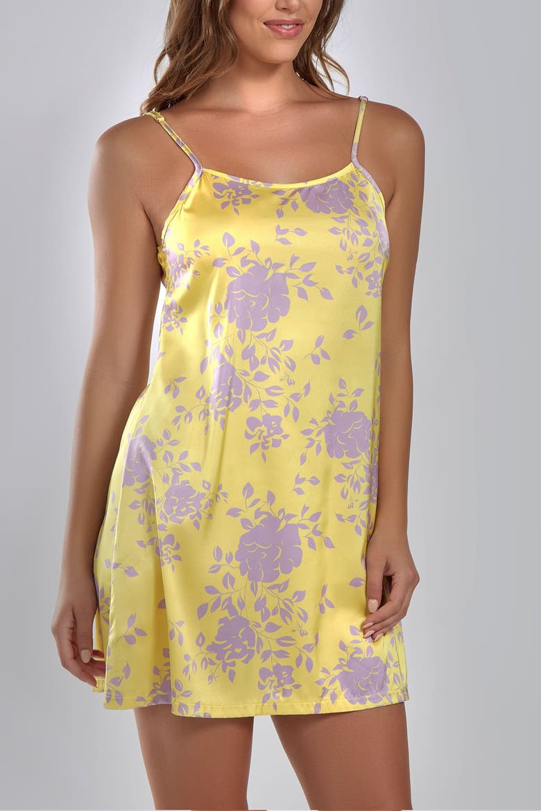 Floral Printed Satin Chemise Nightgown, Alternate, color, Yellow-Purple