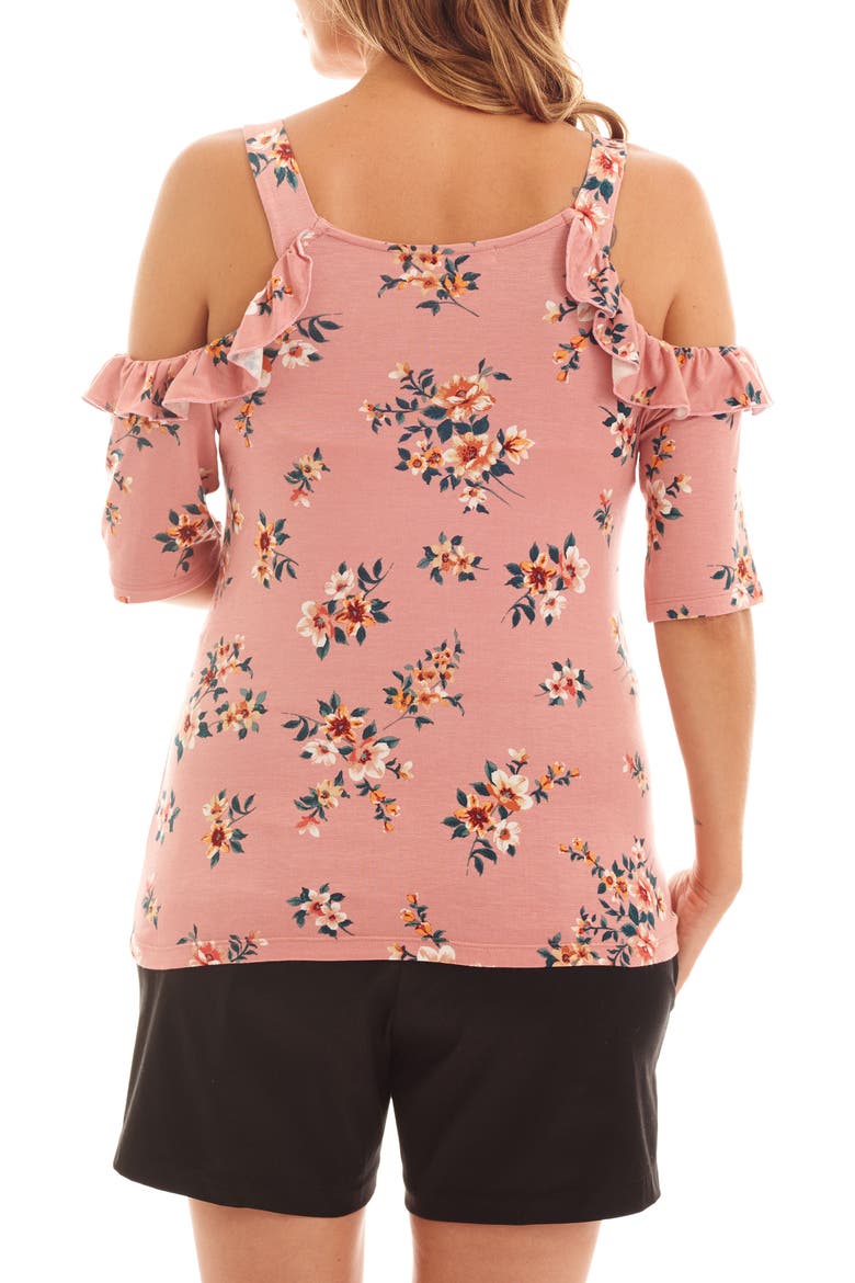 Megan Ruffle Cold Shoulder Maternity/Nursing Top, Alternate, color, PINK FLORAL