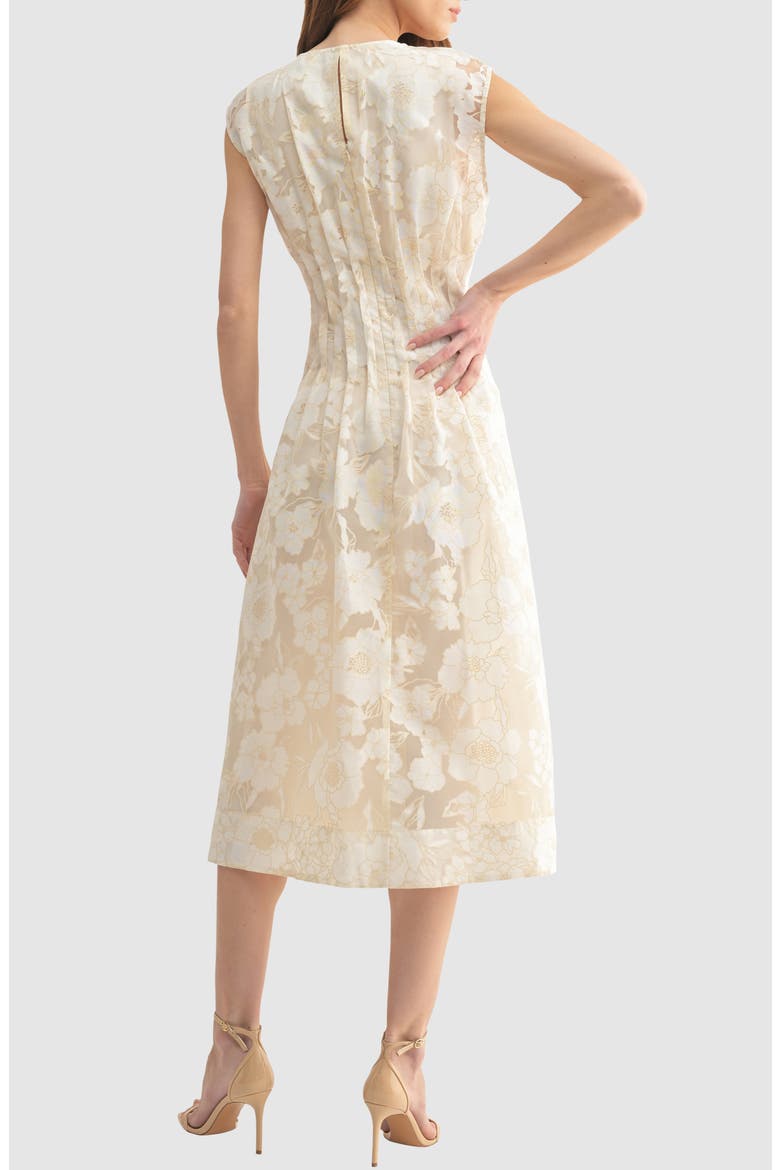 Floral Cap Sleeve Cinched Waist Fit & Flare Midi Dress, Alternate, color, CREAM