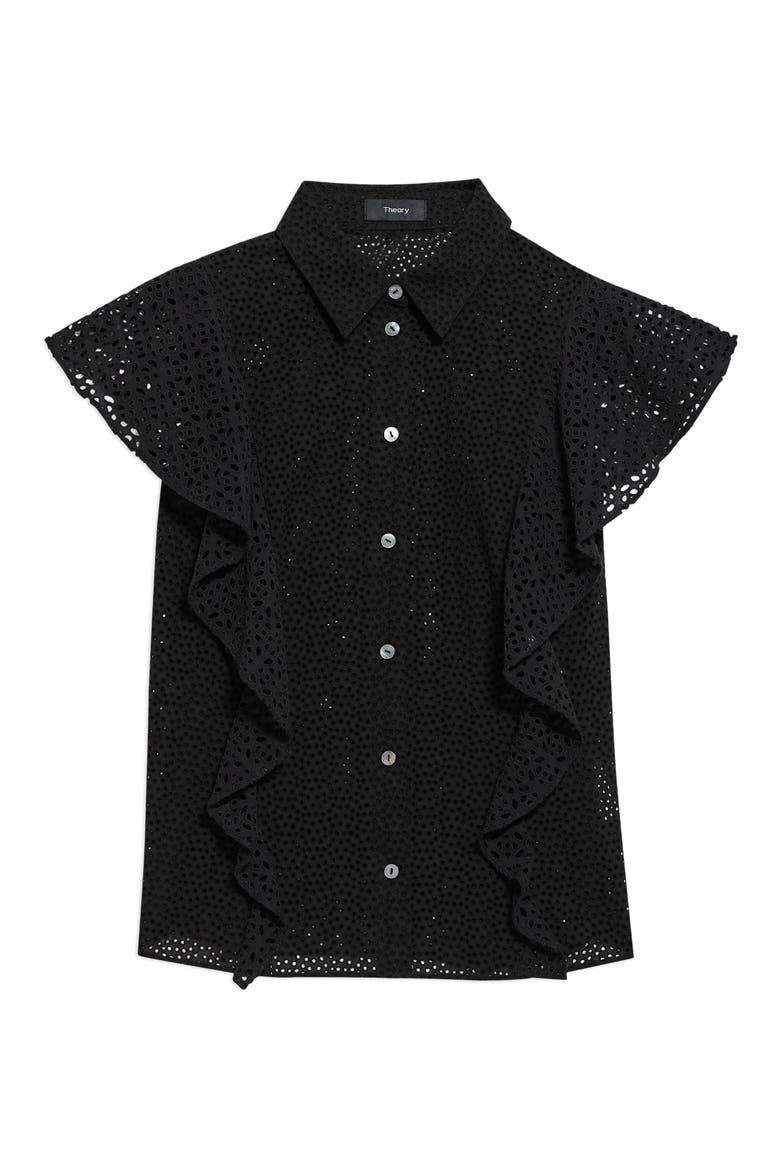 Nova Flutter Sleeve Eyelet Cotton Blouse, Alternate, color, BLACK