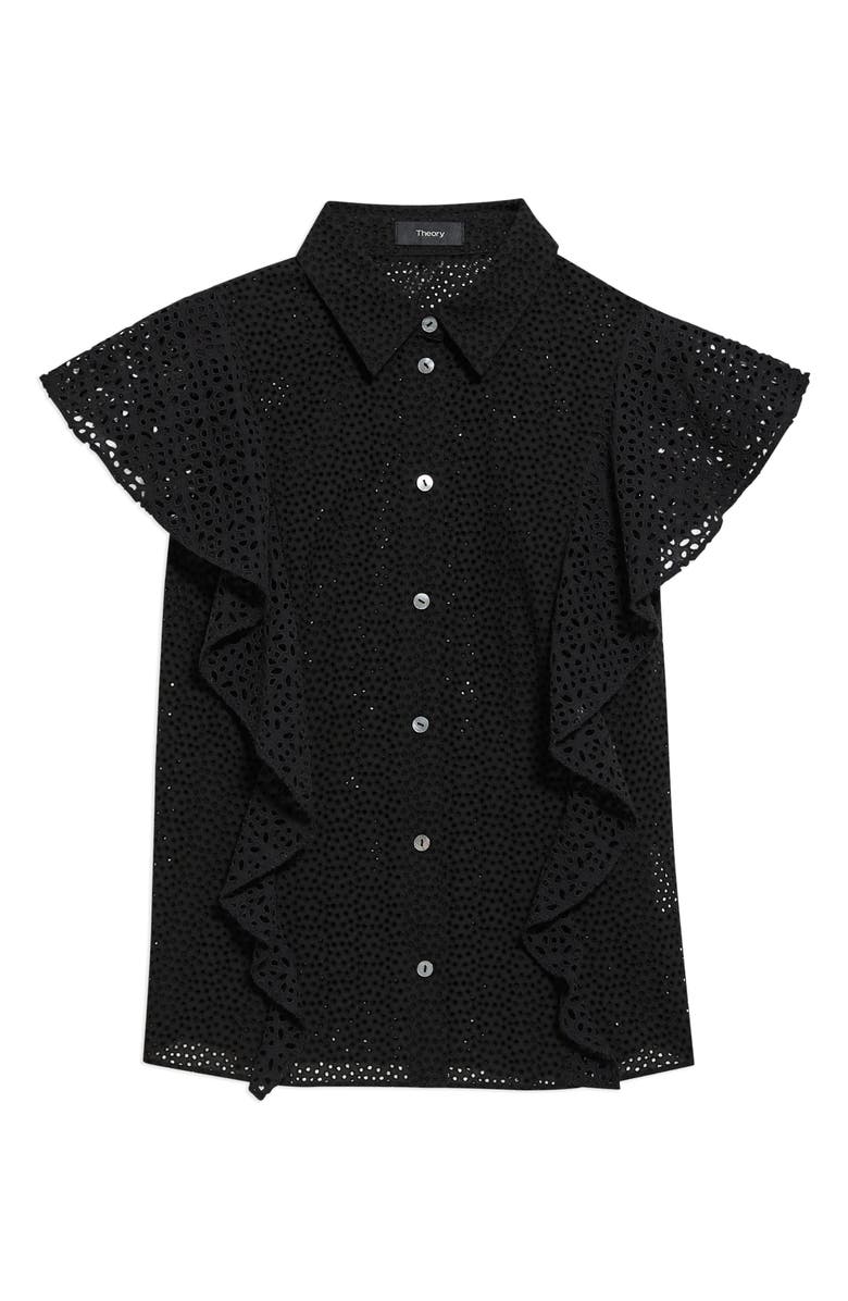 Theory Nova Flutter Sleeve Eyelet Cotton Blouse, Alternate, color,