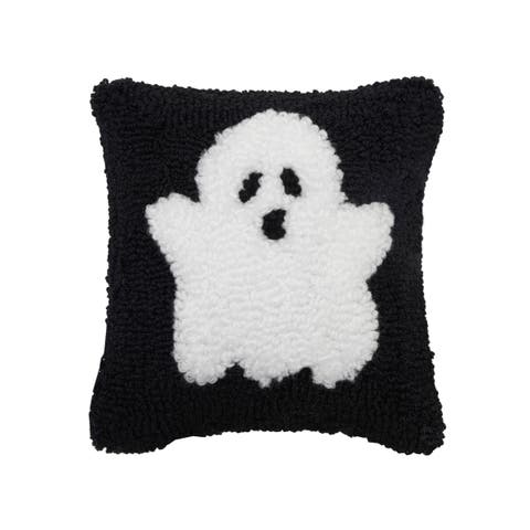 Cute Ghost Mini Hooked Halloween Accent Pillow 8" x 8"