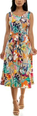 Nina Leonard Crewneck Sleeveless Midi Dress
