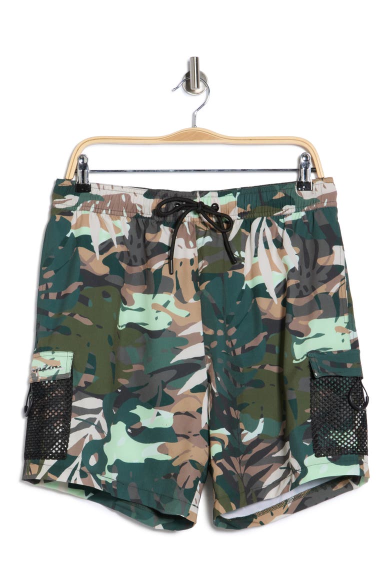 Mesh Pocket Swim Trunks, Alternate, color, GREEN MULTI