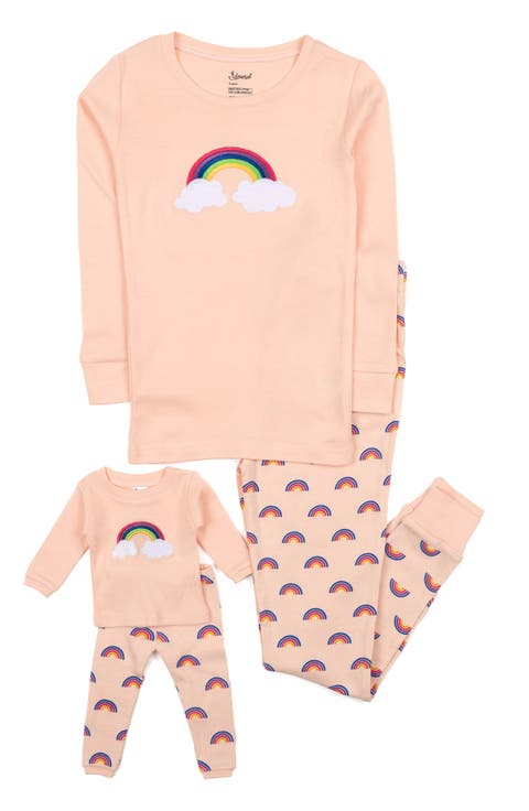 Girls Cotton Print Pajamas with Matching Doll Pair