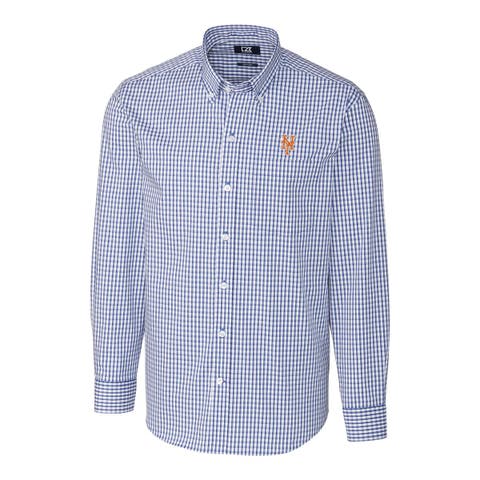 Men's Cutter & Buck Royal New York Mets Big & Tall Stretch Gingham Long Sleeve Button-Down Shirt