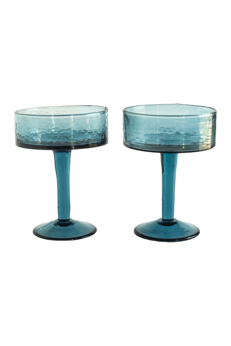 Handblown Hammered Coupe Cocktail Glasses - Set of 4, Alternate, color, Blue