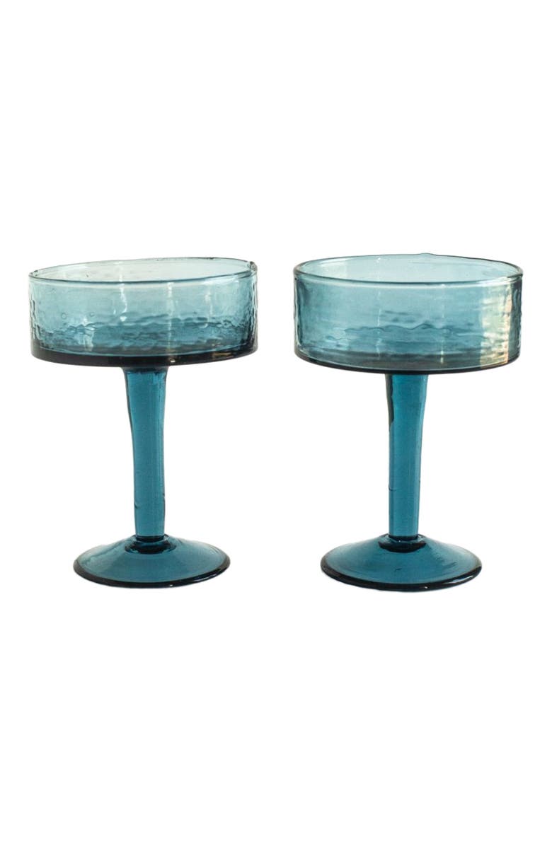 Creative Women Handblown Hammered Coupe Cocktail Glasses - Set of 4, Alternate, color, Blue