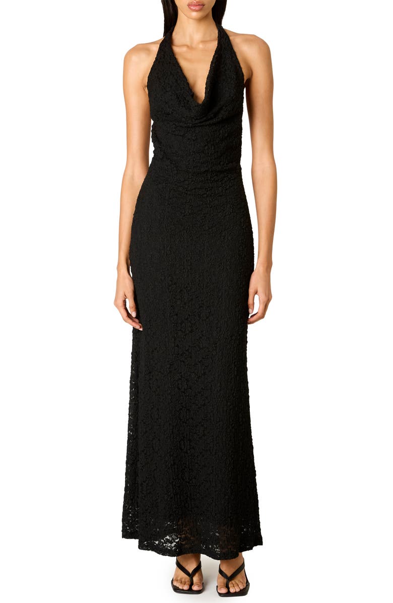 Nia Thalia Lace Halter Maxi Dress, Main, color, Black