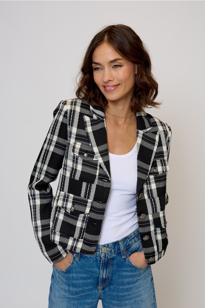 OLIVE CROPPED PLAID JACKET, Main, color, BLACK
