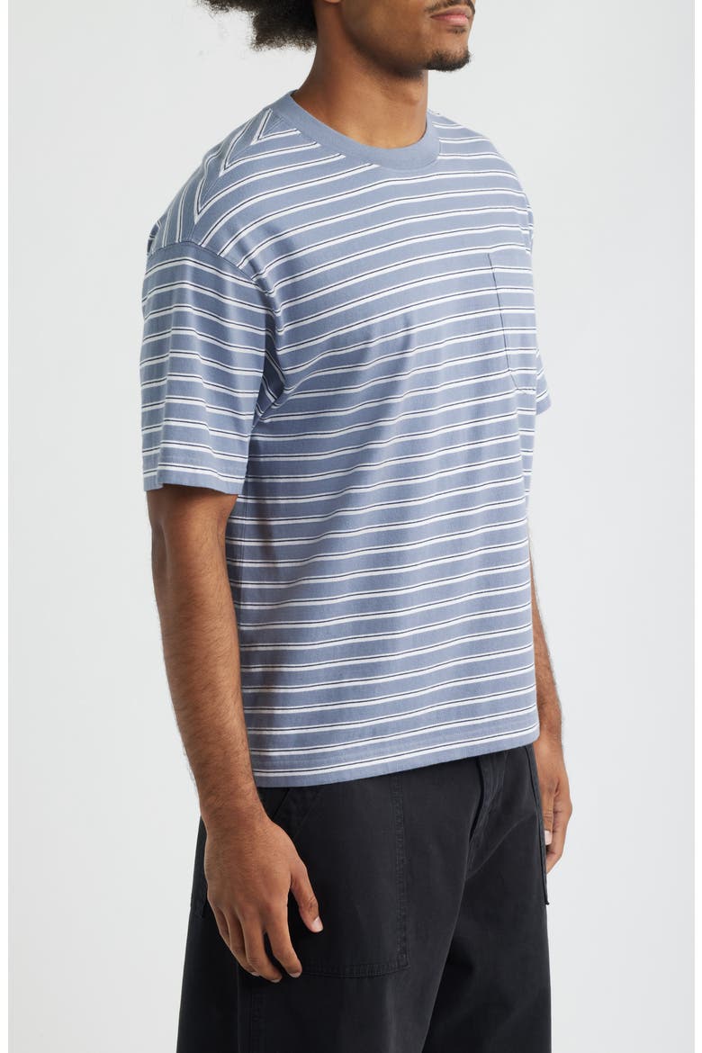 Boxy Stripe Cotton Pocket T-Shirt, Alternate, color, GREY- NAVY IRIS STRIPE