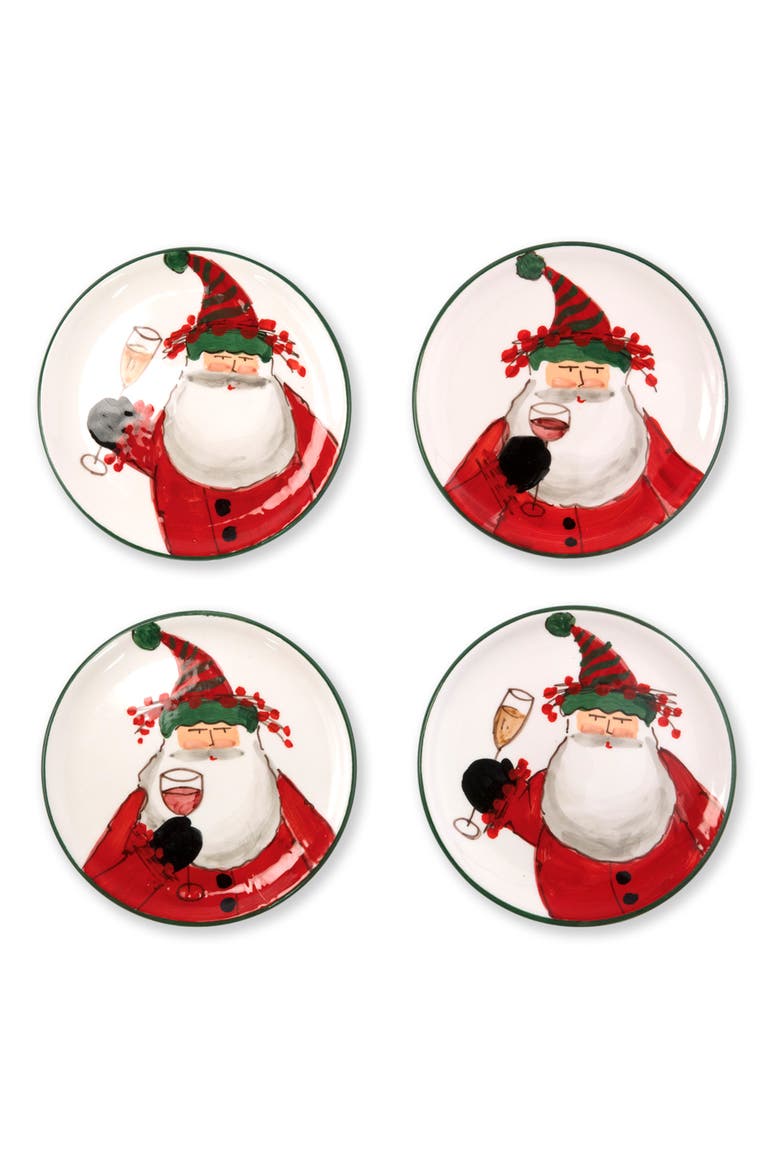 Old St. Nick Set of 4 Cocktail Plates, Main, color, HAND PAINTED