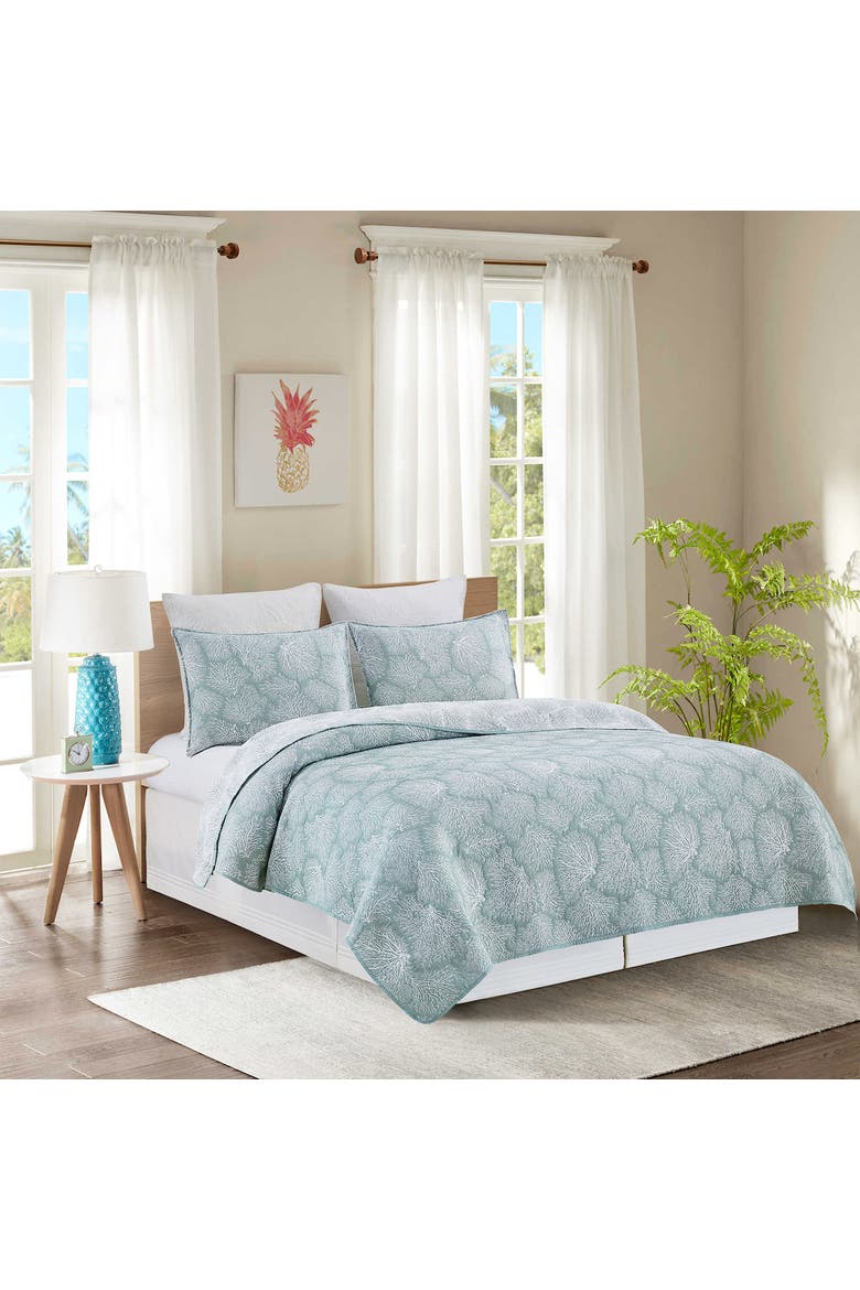Seafoam Coral Jaquard Coverlet Set, Main, color, Blue