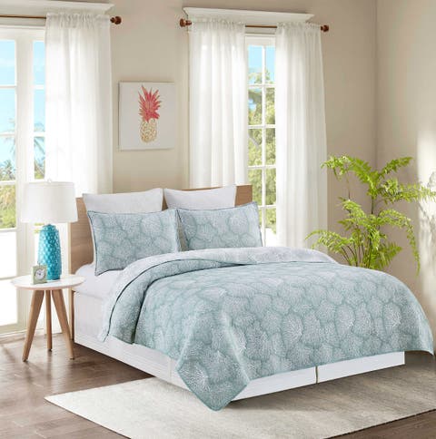 Seafoam Coral Jaquard Coverlet Set