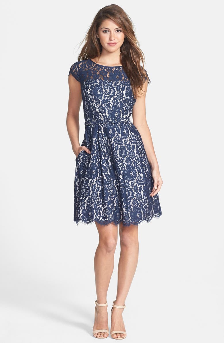 Eliza J Lace Fit & Flare Dress, Alternate, color, 