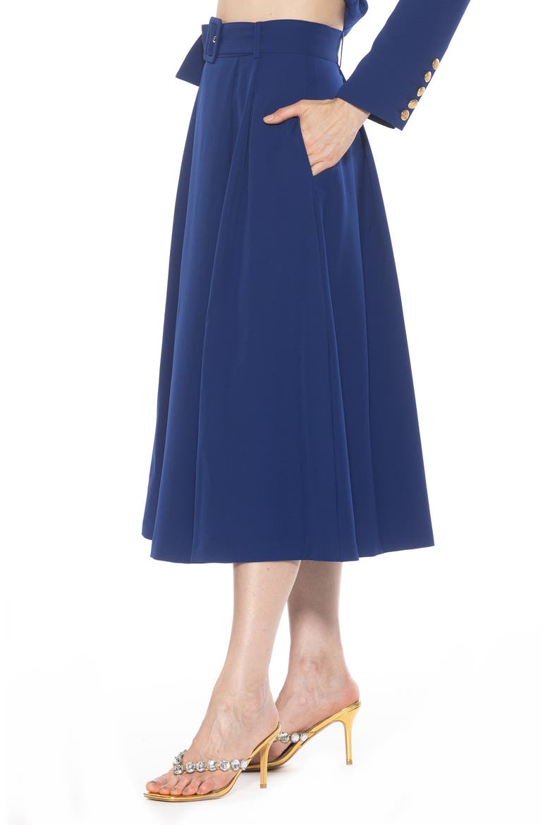 Belted A-Line Midi Skirt, Alternate, color, NAVY