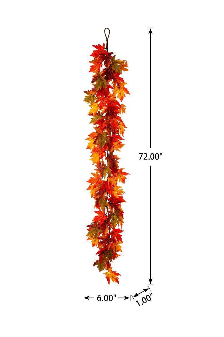Fall Lighted Maple Leaves Garland with timer, Alternate, color, Orange