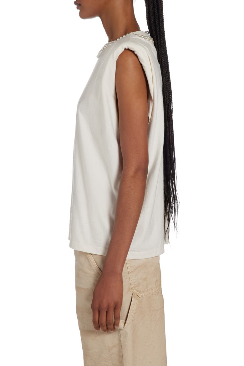Imitation Pearl Embellished Cotton Shoulder Pad Tank, Alternate, color, HERITAGE WHITE