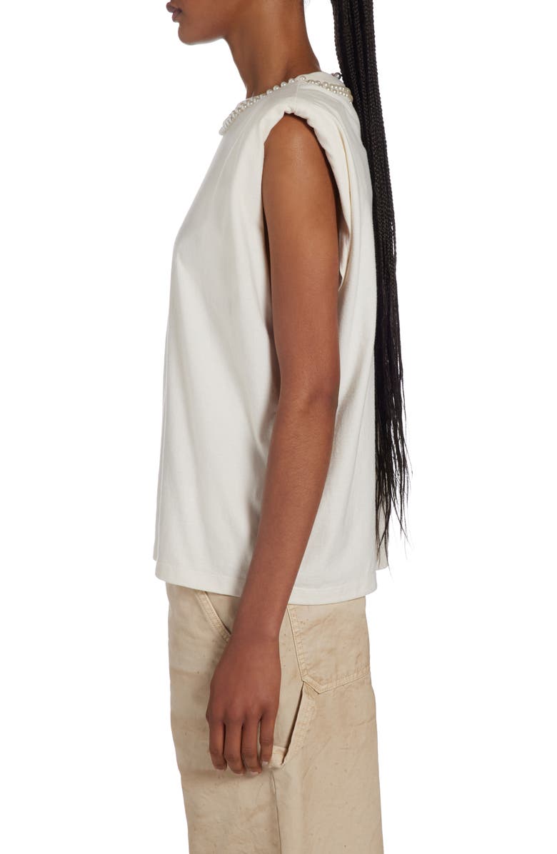 Golden Goose Imitation Pearl Embellished Cotton Shoulder Pad Tank, Alternate, color, 