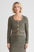 Misook Heritage Lurex Braided Trim Tweed Knit Jacket
