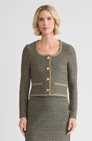 Misook Heritage Lurex Braided Trim Tweed Knit Jacket