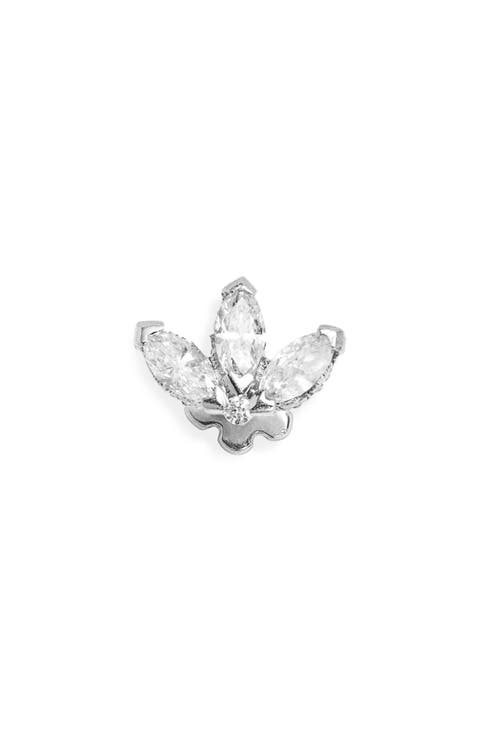 Engraved Diamond Lotus Stud Earring