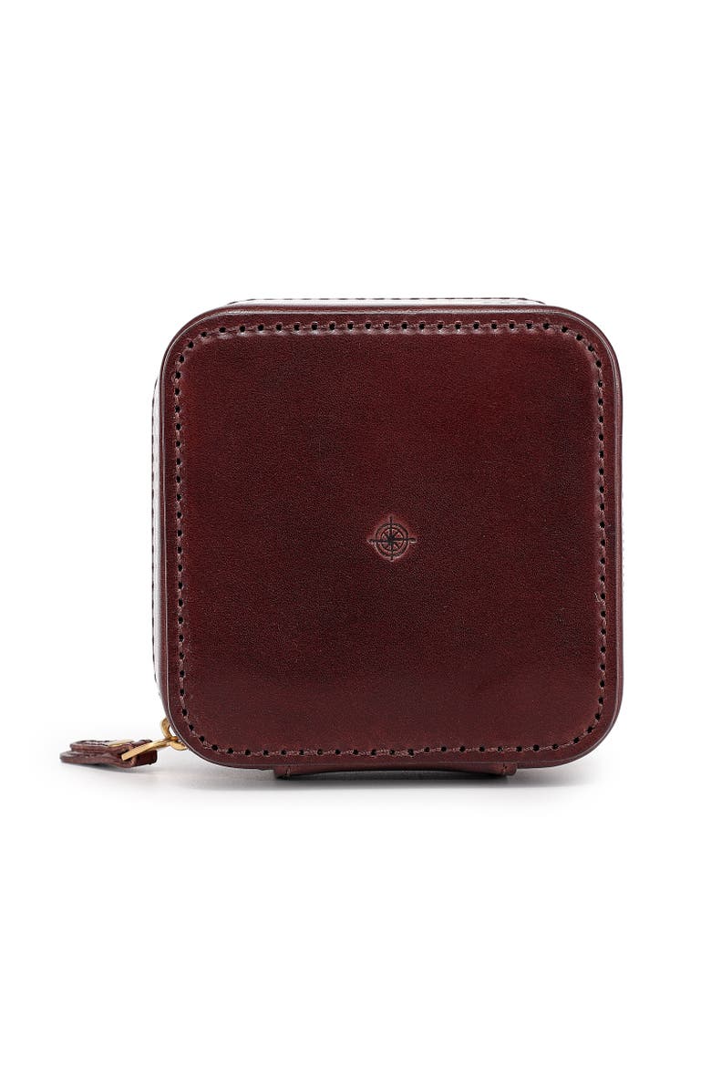 Cube Genuine Leather Compact Jewelry Box, Alternate, color, Brown