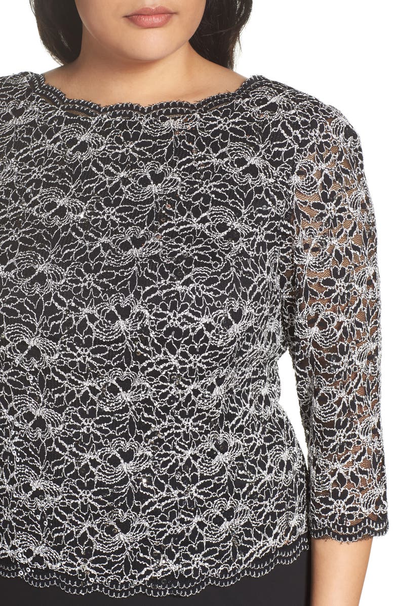 Alex Evenings Mock Two-Piece Lace & Chiffon A-Line Gown, Alternate, color, 