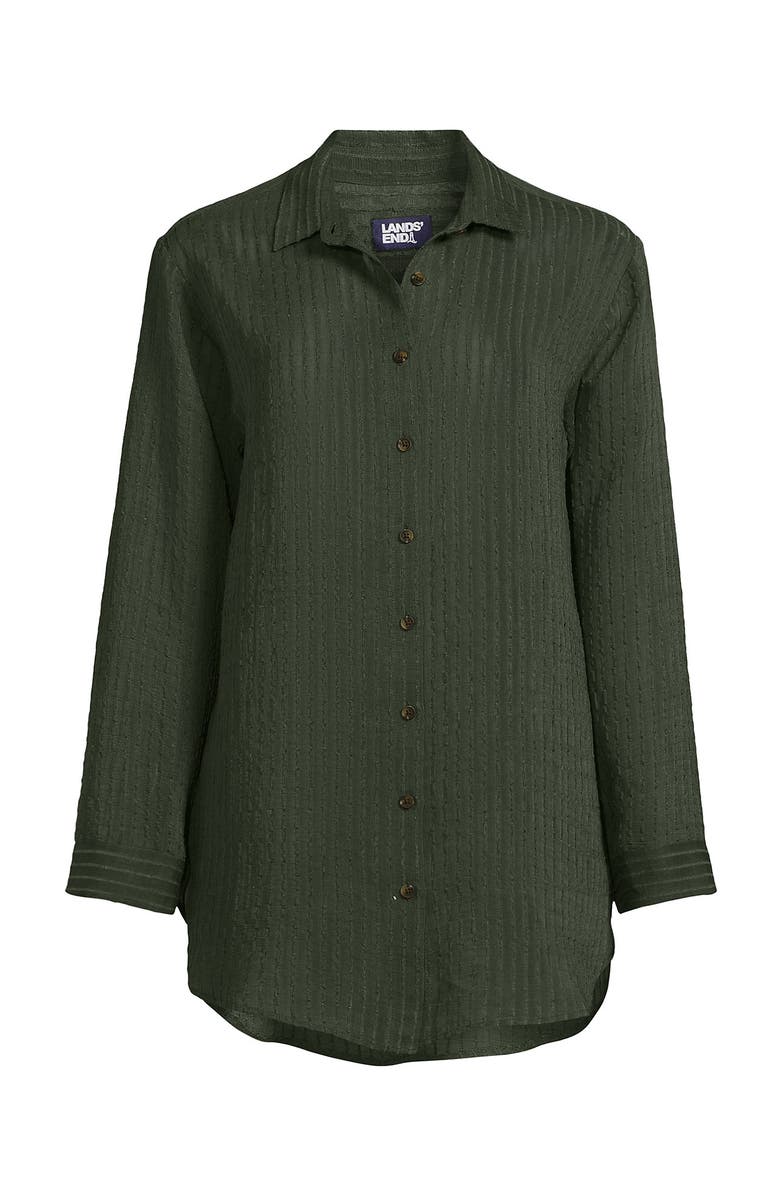 Lands' End Cotton Gauze Button Down Swim Cover-up Shirt Dress, Alternate, color, Rich Olive Green