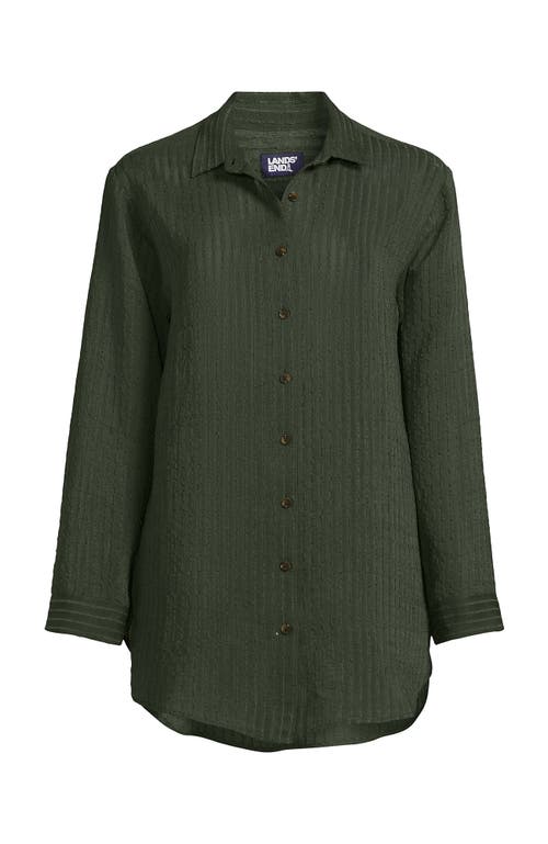 Shop Lands' End Cotton Gauze Button Down Swim Cover-up Shirt Dress In Rich Olive Green