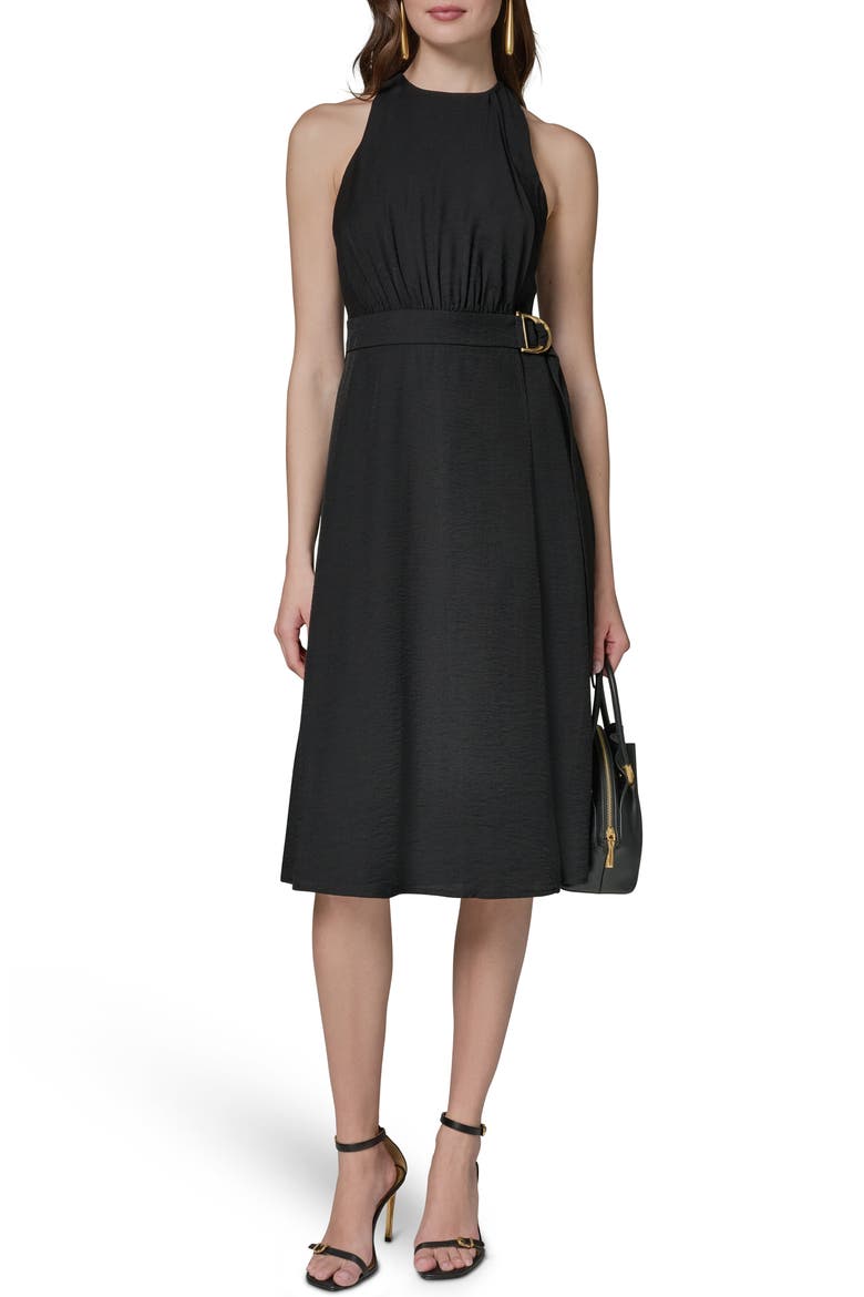 Racerback Faux Wrap Dress, Main, color, BLACK