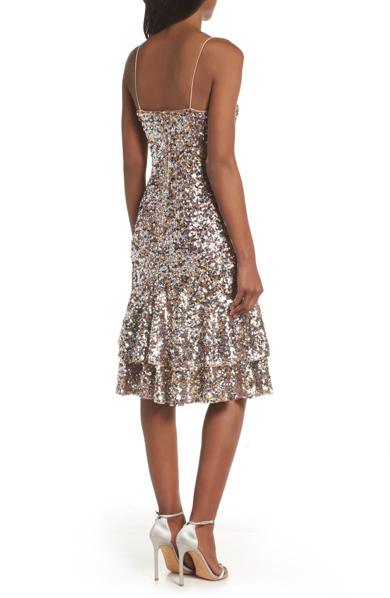 Adrianna Papell Ruffle Hem Sequin Cocktail Dress, Alternate, color,