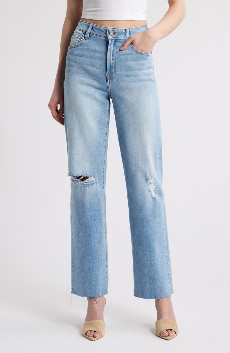 HIDDEN JEANS Ripped High Waist Raw Hem Wide Leg Jeans, Main, color,